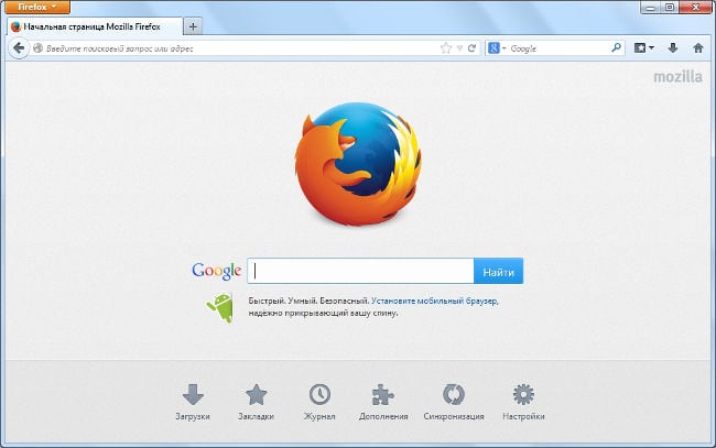 Layar Mulai Peramban Firefox