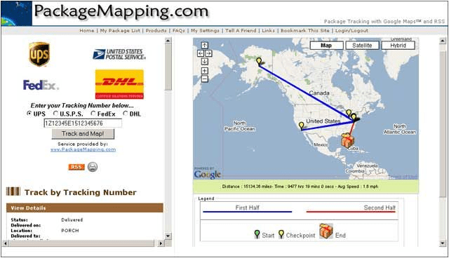 Layanan packagemapping.com memungkinkan Anda untuk menampilkan lokasi dan jalur paket Anda di peta.