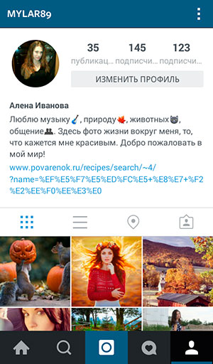 Tautan Instagram dalam deskripsi profil