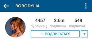 Profil Ksenia Borodina di Instagram