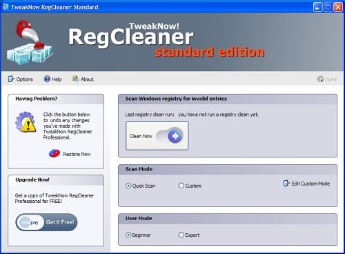 Memeriksa registri dengan Regcleaner