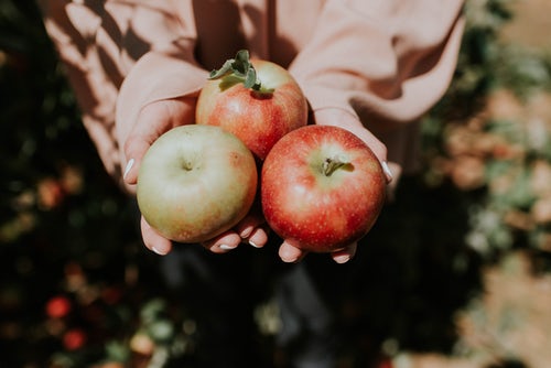 Ide foto musim gugur untuk Instagram - apel di tangan