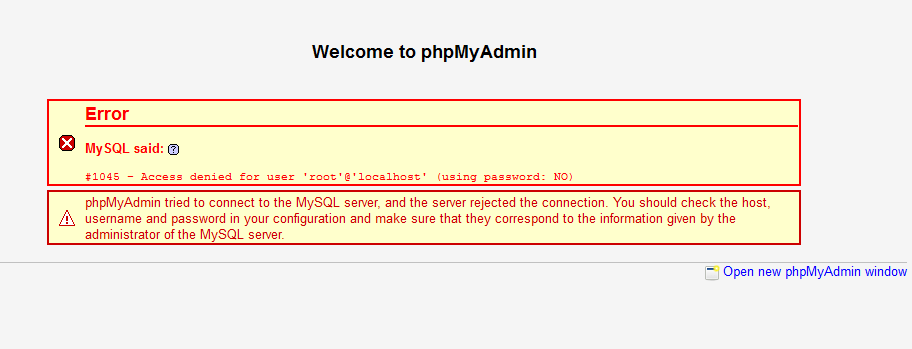 phpMyAdmin menggunakan entri kata sandi otomatis, sehingga kesalahan disertai dengan (Menggunakan kata sandi: TIDAK)