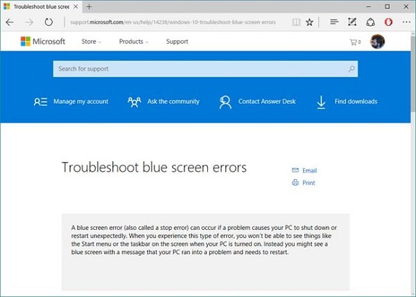 Setelah transisi ke Windows.com/stopcode, pengguna melihat ini